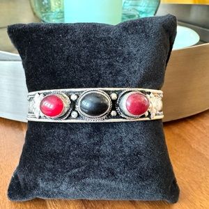 Artisan Nepal Buddhist Bangle Cuff Bracelet- Red and Black